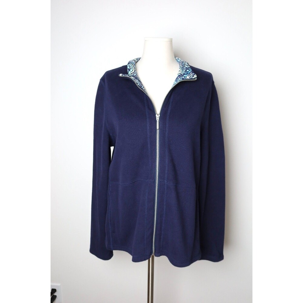 Women’s Weekends By Chico’s Size 2 (Large) Full Zip Artisan Paisley Jacket Navy
